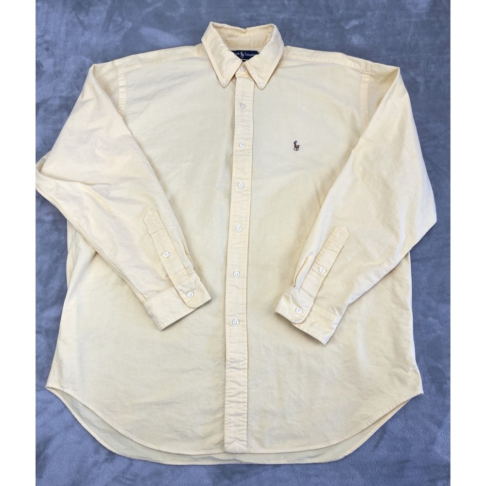 Ralph Lauren Shirt Men Large Yellow Blake Button Up Flesh Pony Oxford Preppy